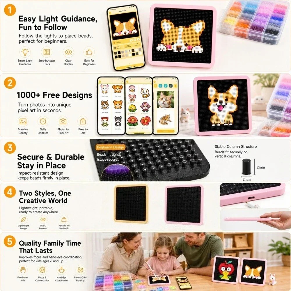 LED 퓨즈 비드 보드 앱 패턴 가이드 포함, USB  - Art Craft App 리뷰 및 가격