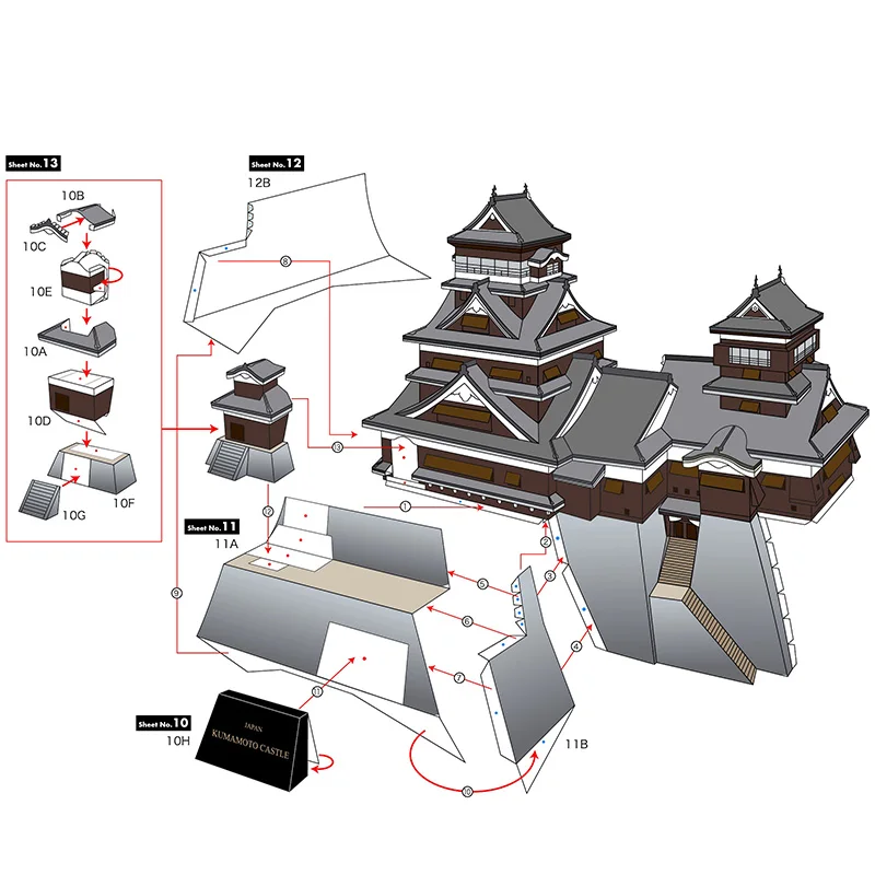 일본 구마모토 성 미니 3D 종이 모델 하우스 페이퍼  - Art Craft Building 리뷰 및 가격