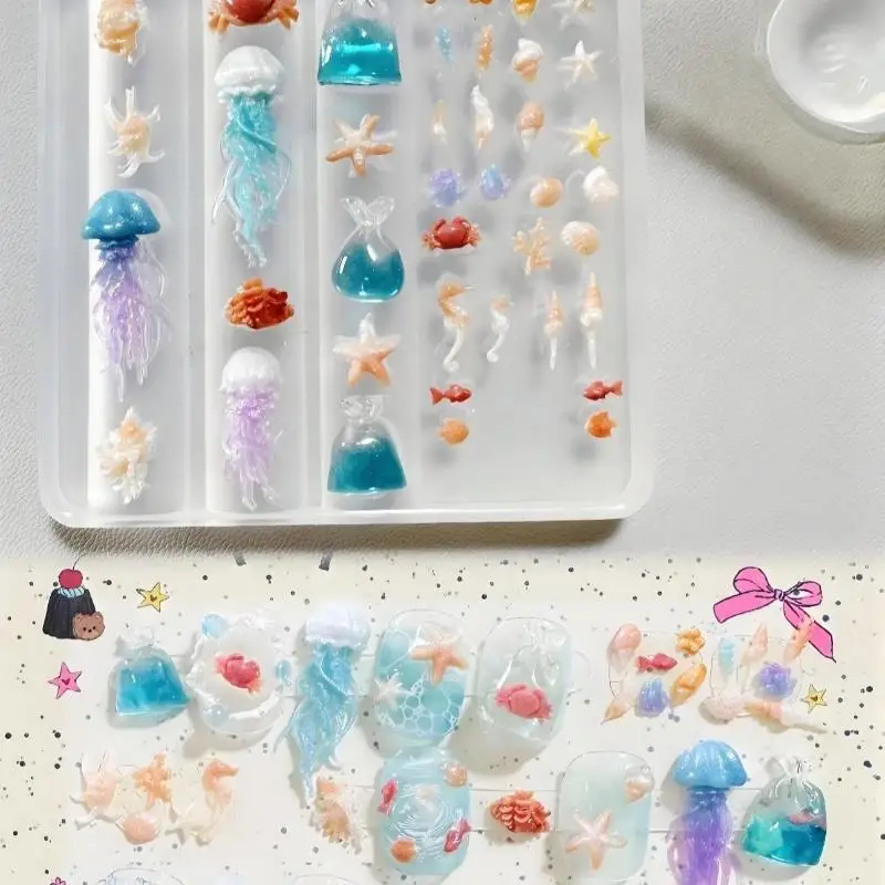 3D 오션 시리즈 실리콘 해파리 불가사리 조개 네일 몰 - Art Craft Jellyfish 리뷰 및 가격